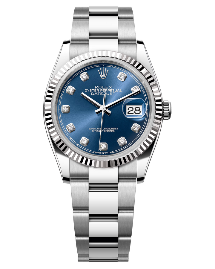 Rolex Datejust 36 mm White Rolesor Bright Blue Diamond-set Dial 126234