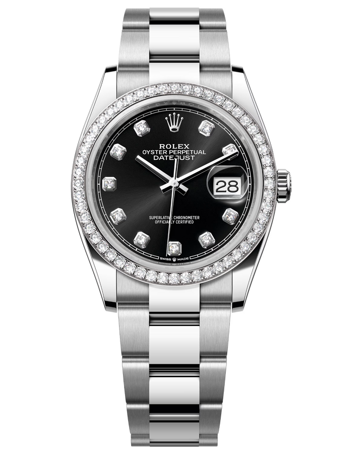 Rolex Datejust 36 mm White Rolesor Black Diamond-set Dial Factory Diamond Bezel 116244