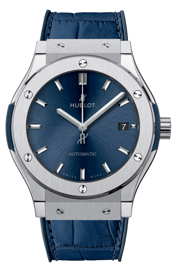 Hublot Classic Fusion Titanium Blue 45 mm Alligator Leather 511.NX.7170.LR