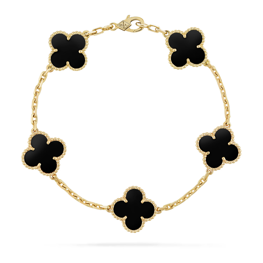 Браслет Van Cleef & Arpels Vintage Alhambra Onyx Yellow Gold 5 мотивов