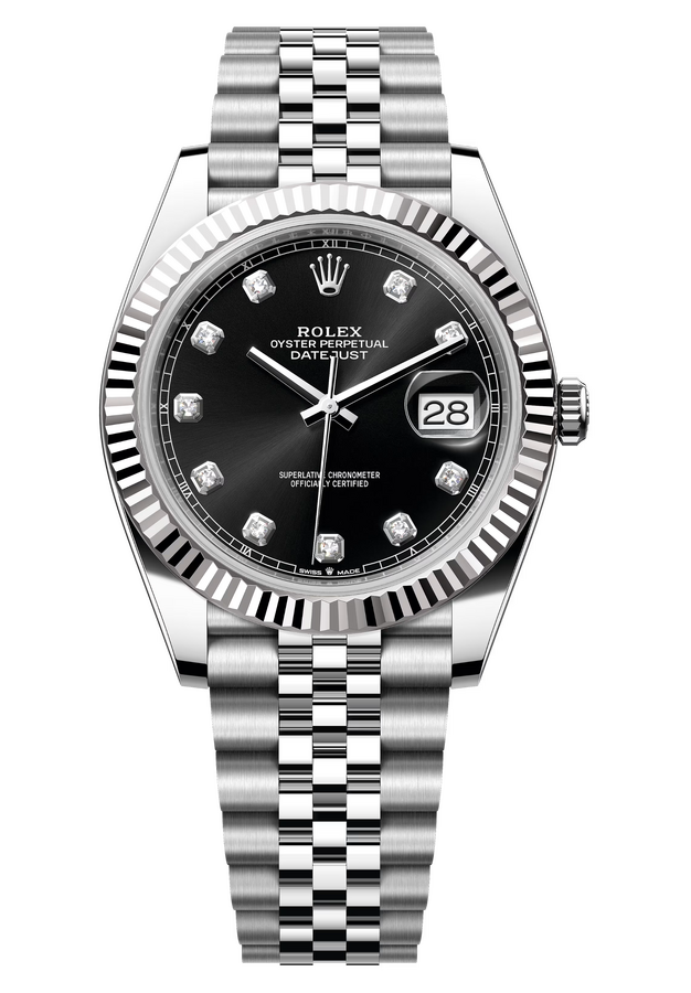 Rolex Datejust 41 mm White Rolesor Black Diamond-set Dial 126334 Jubilee