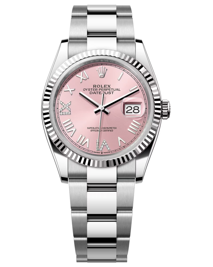 Rolex Datejust 36 mm White Rolesor Pink Diamond-set Dial 126234