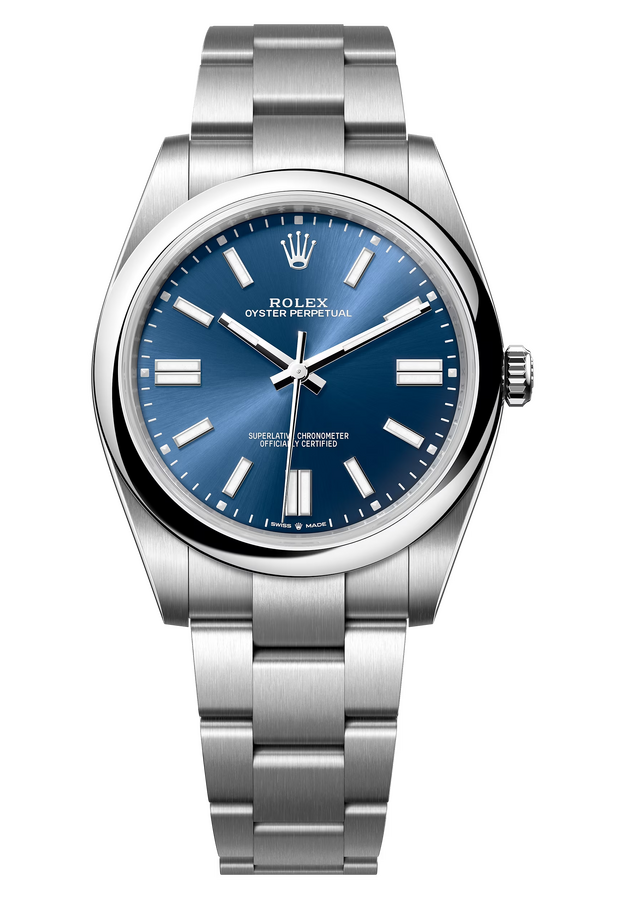 Rolex Oyster Perpetual 41 mm Oystersteel Bright Blue Dial 124300