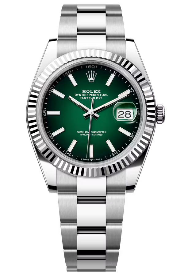 Rolex Datejust 41 mm White Rolesor Green Ombre Dial 126334