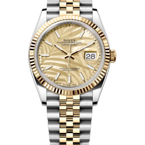 Rolex Datejust 36 mm Yellow Rolesor Champagne Palm Motif Dial 126233 Jubilee