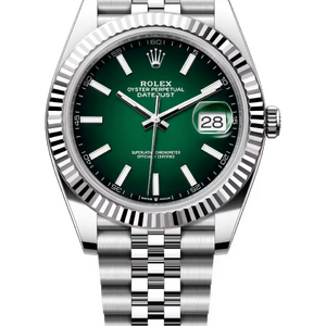 Rolex Datejust 41 mm White Rolesor Green Ombre Dial 126334 Jubilee