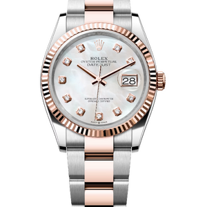 Rolex Datejust 36 mm Everose Rolesor White Pearl Diamond-set Dial 126231