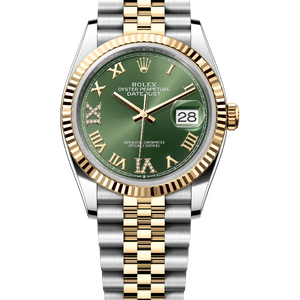 Rolex Datejust 36 mm Yellow Rolesor Olive Green Diamond-set Dial 126233 Jubilee
