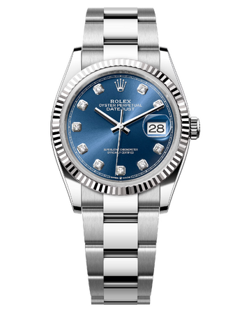 Rolex Datejust 36 mm White Rolesor Bright Blue Diamond-set Dial 126234