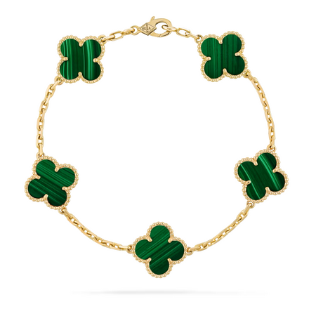 Браслет Van Cleef & Arpels Vintage Alhambra Malachite Yellow Gold 5 мотивов