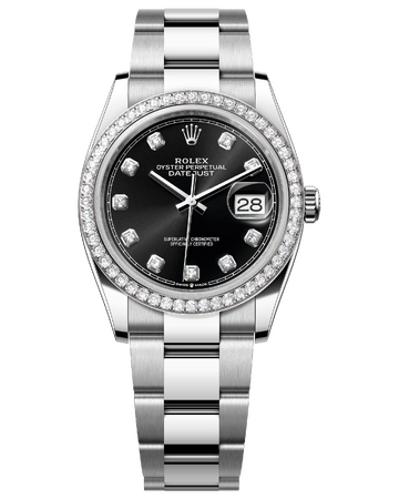 Rolex Datejust 36 mm White Rolesor Black Diamond-set Dial Factory Diamond Bezel 116244