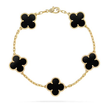Браслет Van Cleef & Arpels Vintage Alhambra Onyx Yellow Gold 5 мотивов