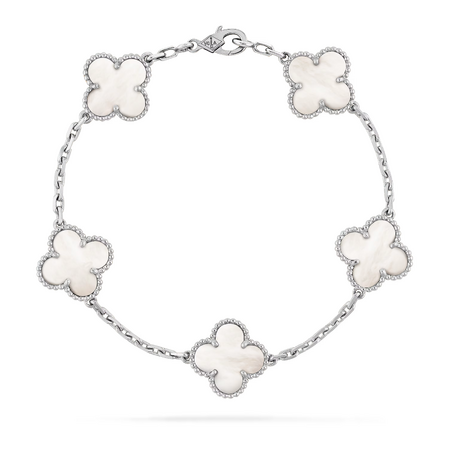 Браслет Van Cleef & Arpels Vintage Alhambra Pearl White Gold 5 мотивов