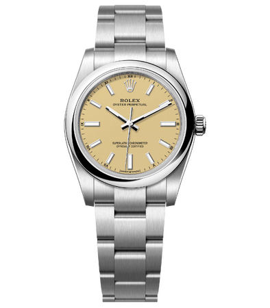 Rolex Oyster Perpetual 34 mm Oystersteel Beige Dial 124200