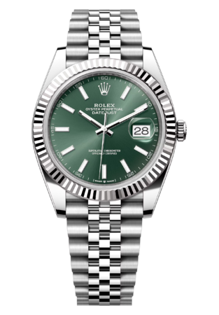 Rolex Datejust 41 mm White Rolesor Mint Green Dial 126334 Jubilee