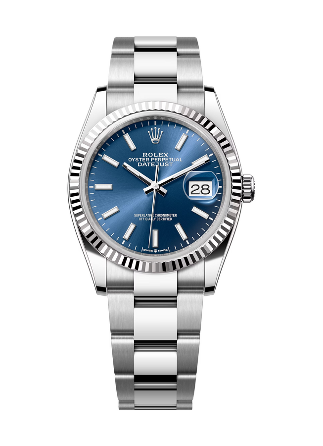 Rolex Datejust 36 mm White Rolesor Bright Blue Dial 126234
