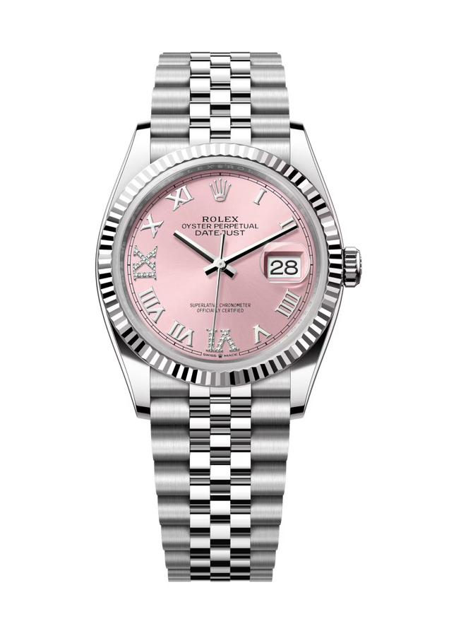 Rolex Datejust 36 mm White Rolesor Pink Diamond-set Dial 126234 Jubilee