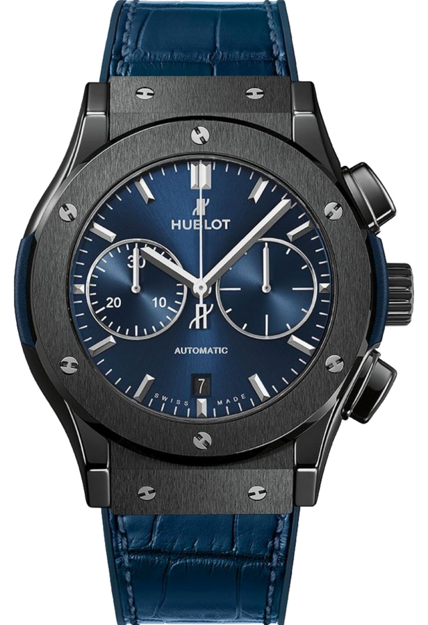 Hublot Classic Fusion Ceramic Blue Chronograph Alligator Leather 45 mm 521.CM.7170.LR