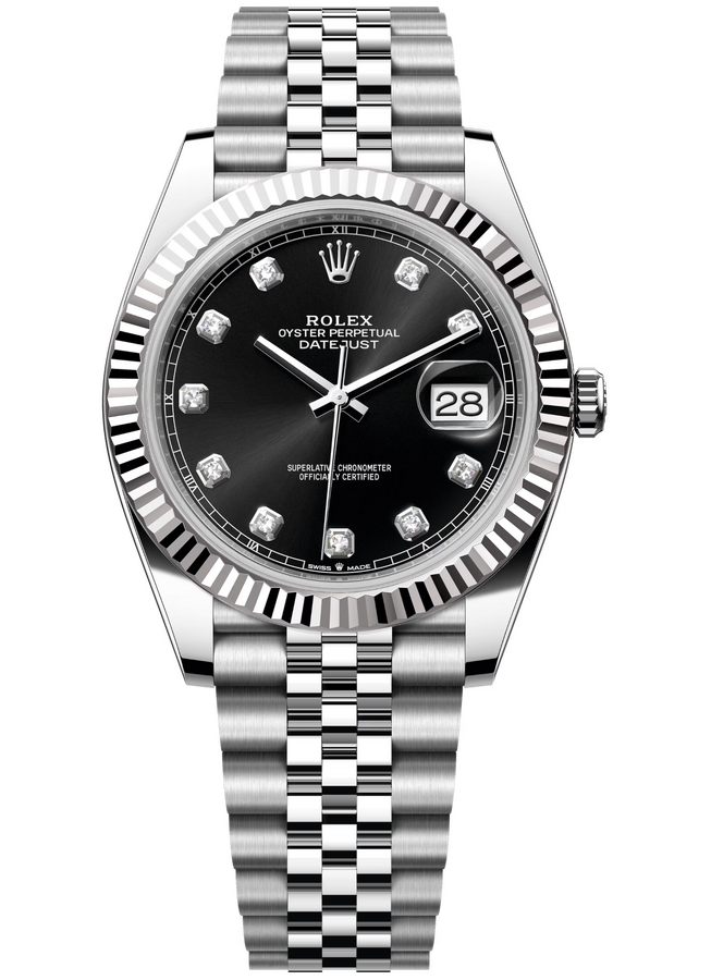 Rolex Datejust 41 mm White Rolesor Black Diamond-set Dial 126334 Jubilee