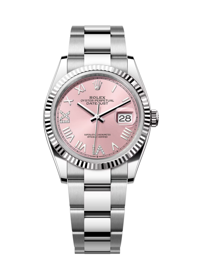 Rolex Datejust 36 mm White Rolesor Pink Diamond-set Dial 126234