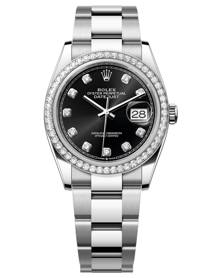 Rolex Datejust 36 mm White Rolesor Black Diamond-set Dial Factory Diamond Bezel 116244