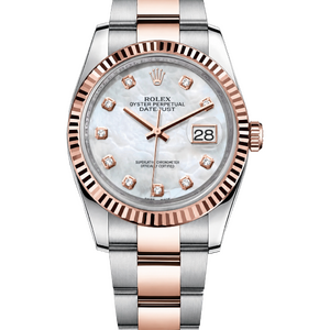 Rolex Datejust 36 mm Everose Rolesor White Mother-of-Pearl Set With Diamonds Dial 116231
