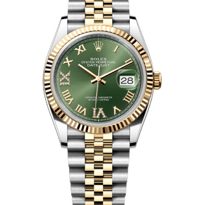 Rolex Datejust 36 mm Yellow Rolesor Olive Green Diamond-set Dial 126233 Jubilee