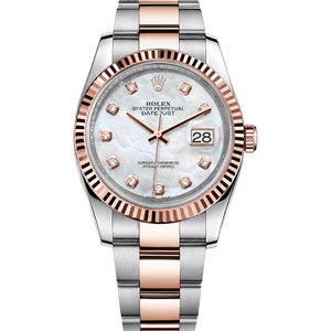 Rolex Datejust 36 mm Everose Rolesor White Mother-of-Pearl Set With Diamonds Dial 116231