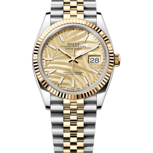 Rolex Datejust 36 mm Yellow Rolesor Champagne Palm Motif Dial 126233 Jubilee