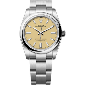 Rolex Oyster Perpetual 34 mm Oystersteel Beige Dial 124200