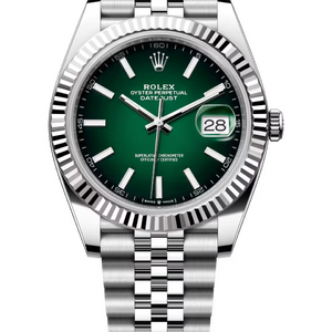 Rolex Datejust 41 mm White Rolesor Green Ombre Dial 126334 Jubilee