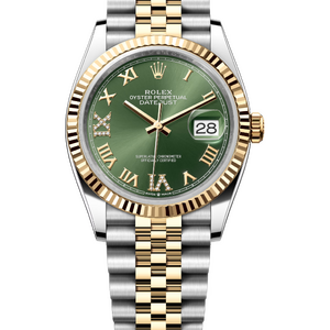 Rolex Datejust 36 mm Yellow Rolesor Olive Green Diamond-set Dial 126233 Jubilee