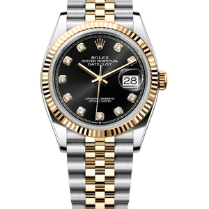 Rolex Datejust 36 mm Yellow Rolesor Bright Black Diamond-set Dial 126233 Jubilee