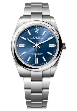 Rolex Oyster Perpetual 41 mm Oystersteel Bright Blue Dial 124300