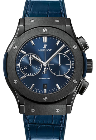 Hublot Classic Fusion Ceramic Blue Chronograph Alligator Leather 45 mm 521.CM.7170.LR