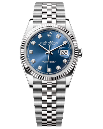 Rolex Datejust 36 mm White Rolesor Bright Blue Diamond-set Dial 126234 Jubilee