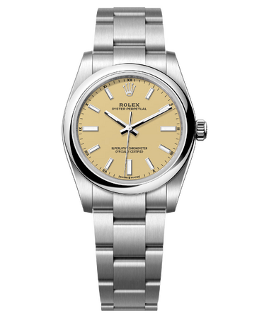 Rolex Oyster Perpetual 34 mm Oystersteel Beige Dial 124200