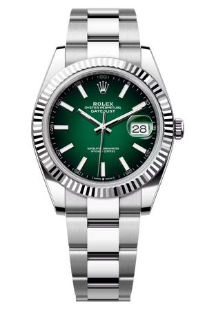 Rolex Datejust 41 mm White Rolesor Green Ombre Dial 126334