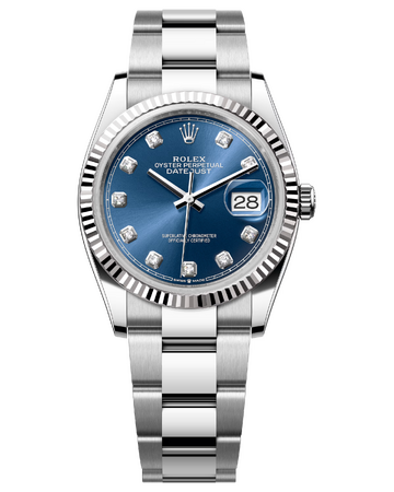 Rolex Datejust 36 mm White Rolesor Bright Blue Diamond-set Dial 126234