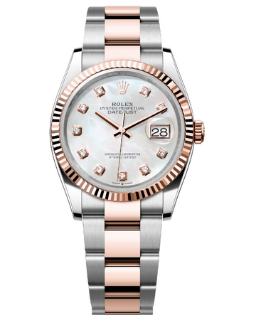 Rolex Datejust 36 mm Everose Rolesor White Pearl Diamond-set Dial 126231