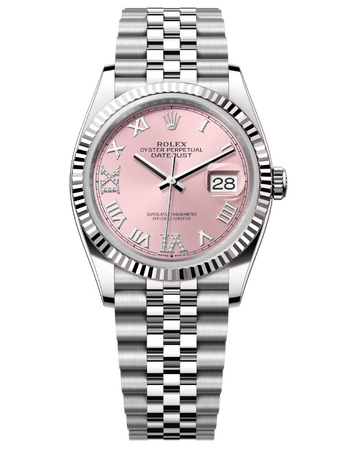 Rolex Datejust 36 mm White Rolesor Pink Diamond-set Dial 126234 Jubilee