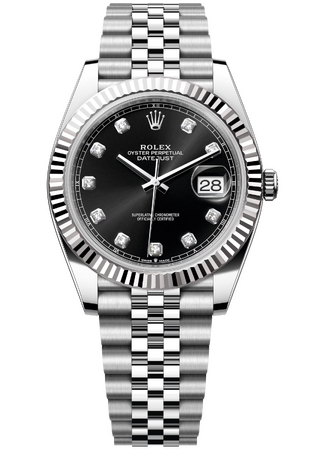 Rolex Datejust 41 mm White Rolesor Black Diamond-set Dial 126334 Jubilee
