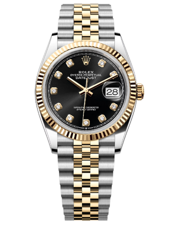Rolex Datejust 36 mm Yellow Rolesor Bright Black Diamond-set Dial 126233 Jubilee