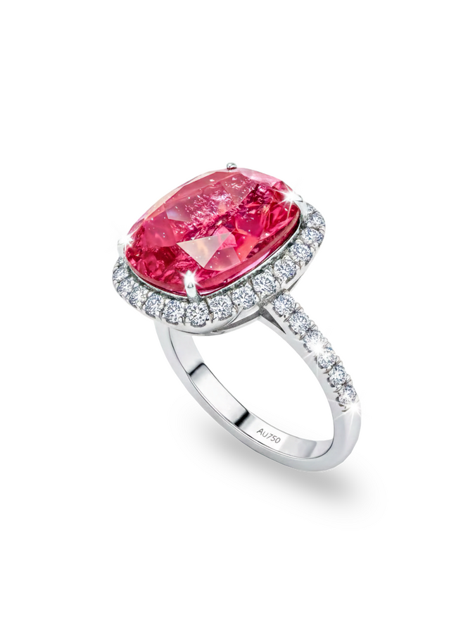 Кольцо «Natural Spinel Mahenge Vivid Pink Diamonds» 7,80 ct. 18k White Gold